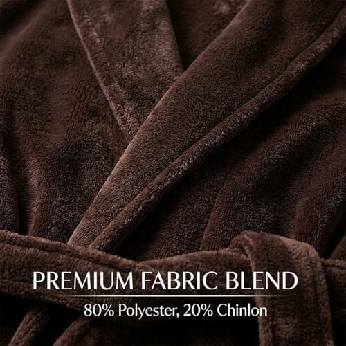 Image of FashGudim Mens Robes Big and Tall with Hood Two-Tone Flannel Fleece Contrast Bathrobe Full Length Plush Long Robe House Coat