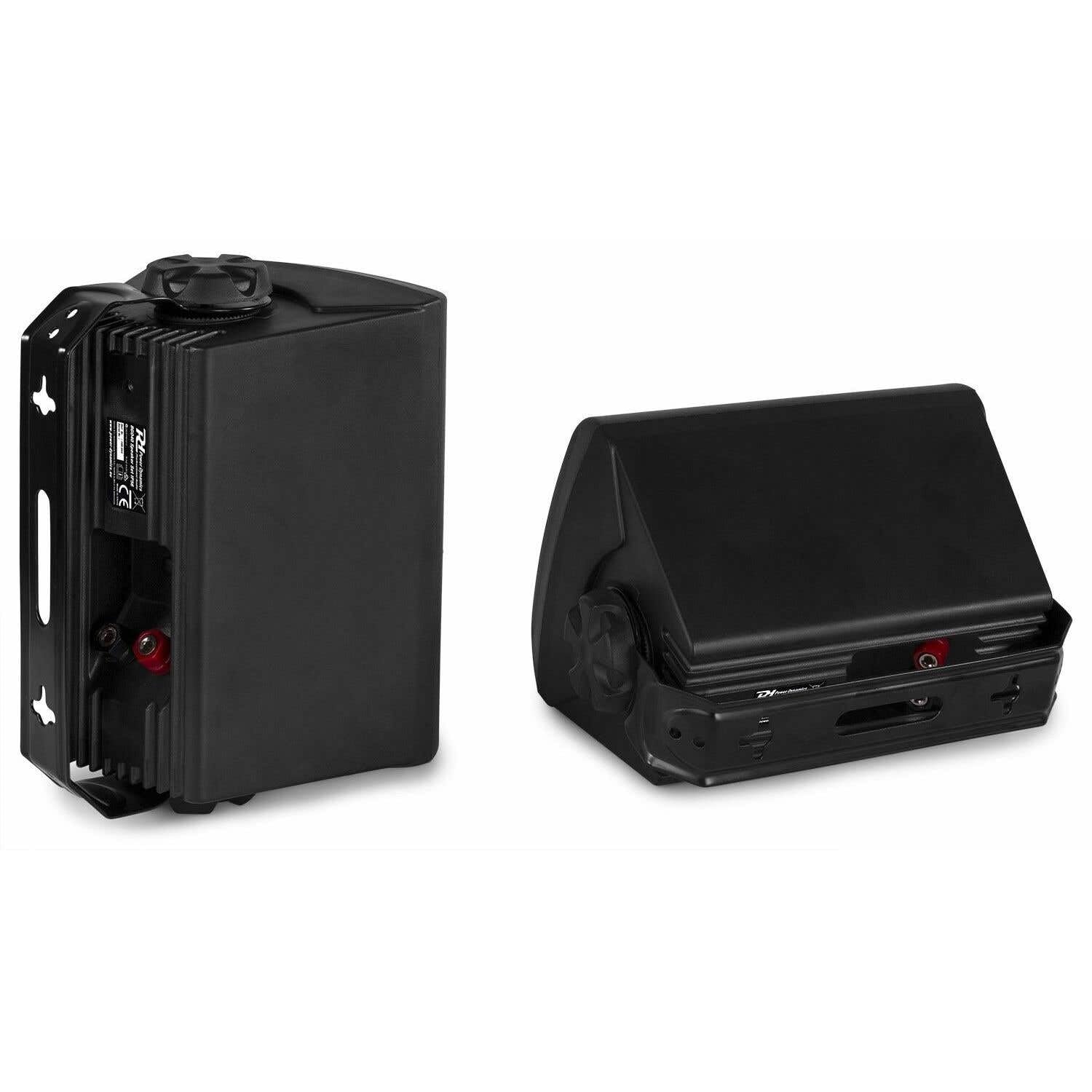 Power Dynamics - Sistema de Sonido Bluetooth, 2 Zonas, Amplificador 2x50W, 2 Altavoces Negros, MP3, USB, FM, RCA, 3 Entradas de Línea y Micrófono, Apto para Exterior IPX5, Cable Incluido, Mando