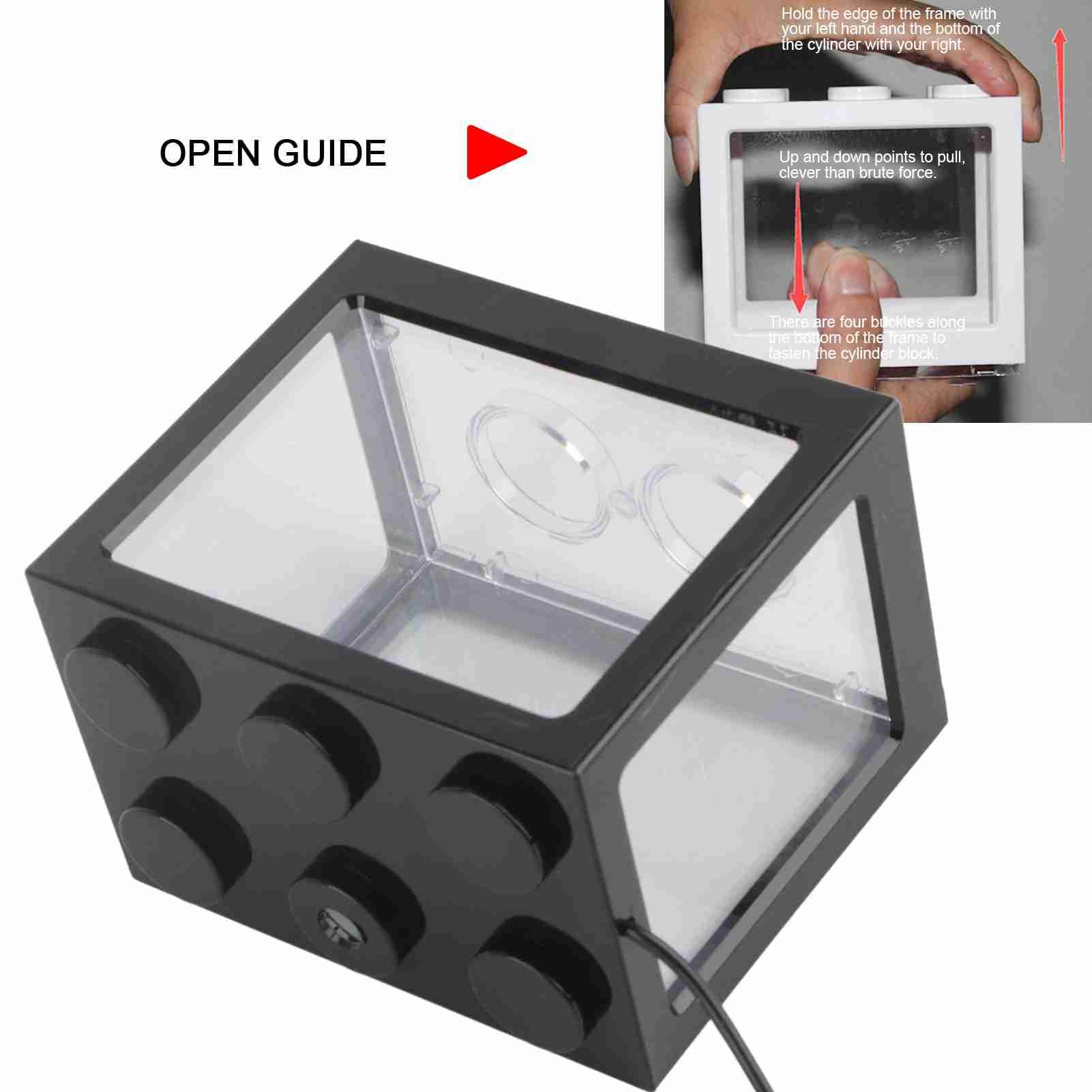 Qcwwy Mini Pecera Acrílica, Kits de Iniciación para Acuarios Mini Pecera Acuario Cubo Apilable Tanque Escritorio Mini Acuario Tanque Tazón con Luz LED USB(Negro)