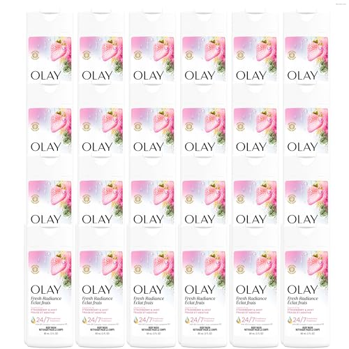 Olay Body Wash for Women Fresh Radiance Refreshing & Renewing Made with Plant Based Cleansers B3 Botanical Complex For All Skin Types Strawberry & Mint Scent 3.0 fl oz (Pack of 24)