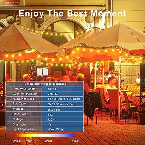 Kdeeie Outdoor String Lights 100Ft G40 Globe Outdoor Lights Waterproof Shatterproof Led Bulbs Connectable Patio Lights For Outside Backyard Garden Porch Party Led Outdoor String Lights #TOP1
