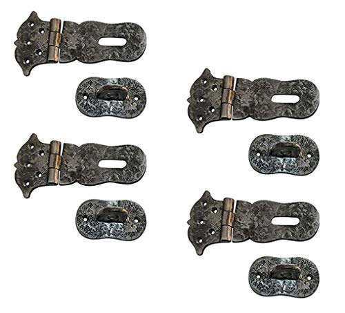 Image of Adonai Hardware inchParan inch Heavy Duty Cast Iron Locking Hasp and Staple (6 inch x 4 Pack, Matte Buff Lacquered) for Vintage Pirates Treasure Chest, Trunks, Wooden Jewelry Box, Cases, Furniture and Sheds