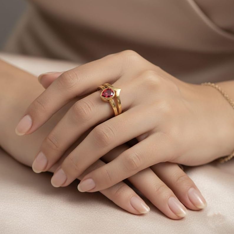 Garnet Gemstone Gold Plated And Sterling Silver for Stone Band Wome Ring Handmade Jewelry GMR67