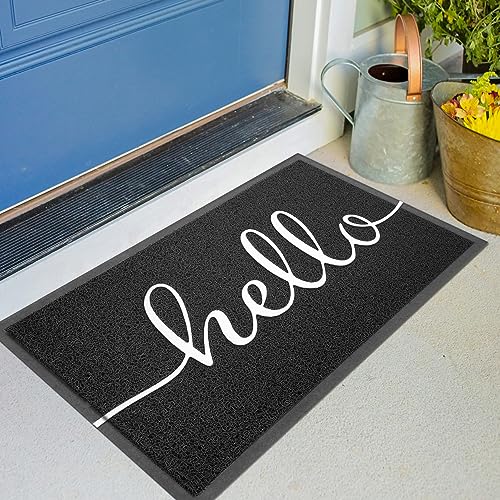 KILOCOCO Outdoor Mat Front Door Mat Welcome Mats Low Pile Doormat Entrance Non-Slip High Traffic Area Easy Clean Rubber Backed Entry Mats Hello Doormats for Garage Yard Patio Kitchen Indoor 18x30