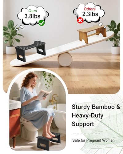Image of Foldable Toilet Stool, 7.5 Inches Bamboo Toilet Stool Squat for Adults, Collapsible Poop Stool for Bathroom, Potty Step Stool with Non-Slip Strip