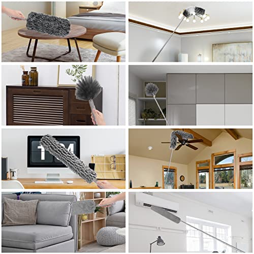 Microfiber Feather Duster, 12Pcs Reusable Bendable Dusters, Ceiling Fan Duster With Extension Pole 30 To 100 Inches, Washable Dusters For Cleaning Ceiling Fan, High Ceiling, Blinds, Furniture & Cars #TOP6