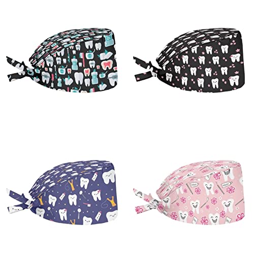 Belidome Set di cappelli da lavoro per pulizia con fascia regolabile per il sudore, confezione da 4, Strumenti dentista, Taglia unica