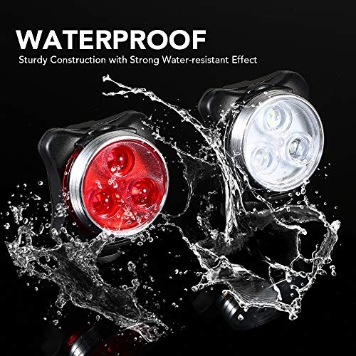 Andoer Conjunto de luzes de bicicleta à prova d'água USB recarregável para bicicleta dianteiro e tr
