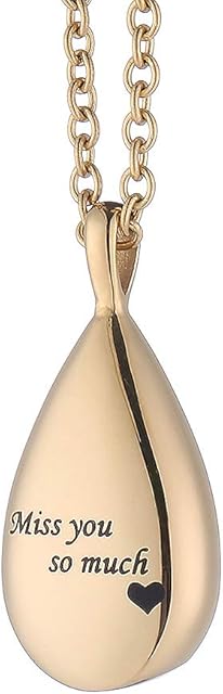 MCJKP Cremation Jewellery Urn Necklace for Ashes Personalized Stainless Steel Carved Miss You So Much Rose Gold Teardrop Pendant Necklace Long Chain Urns for Human Pets