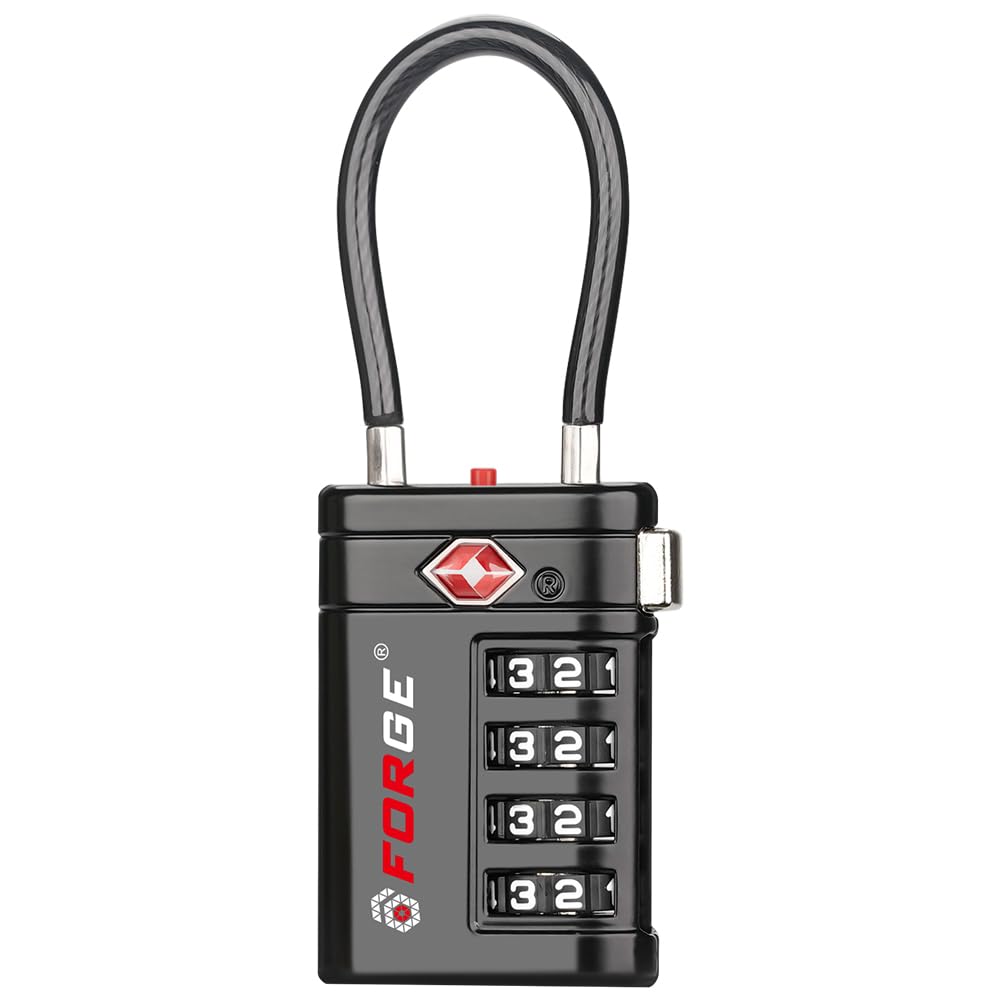 Forge Open Alert Indicator TSA Approved Luggage Locks 4 Digit Combination TSA Travel Locks with TSA008, Zinc Alloy Body for Luggage, Suitcase, Backpack, and More. 1 Black Lock.