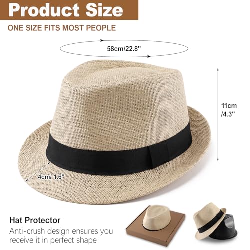 Image of Straw Fedora Hats for Men Women, 1920s Short Brim Trilby Panama Hat Summer Beach Sun Cap