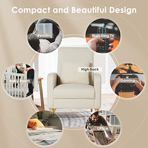 Image of COLAMY Mid-Century Modern Accent Chairs Set of 2, Fabric Upholstered Living Room Chairs with Back Pillow & Solid Wood Legs, Comfy Armchair for Living Room, Bedroom, Single Sofa, Beige
