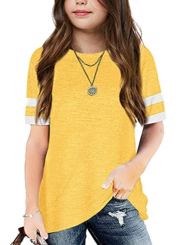 Batermoon Girl's Striped Short Sleeve T Shirts Crewneck Loose Fit Tunic Tops Summer Casual Blouses