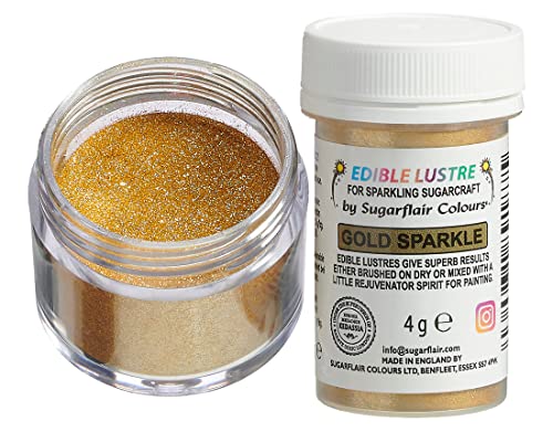 Sugarflair Edible Lustre Gold Sparkle - Colorante Alimentario, Polvo Brillante Comestible para Tartas, Pasteles, Cupcakes, Magdalenas, Chocolate, Pastelería, Helados, Postres, Cócteles - 4g