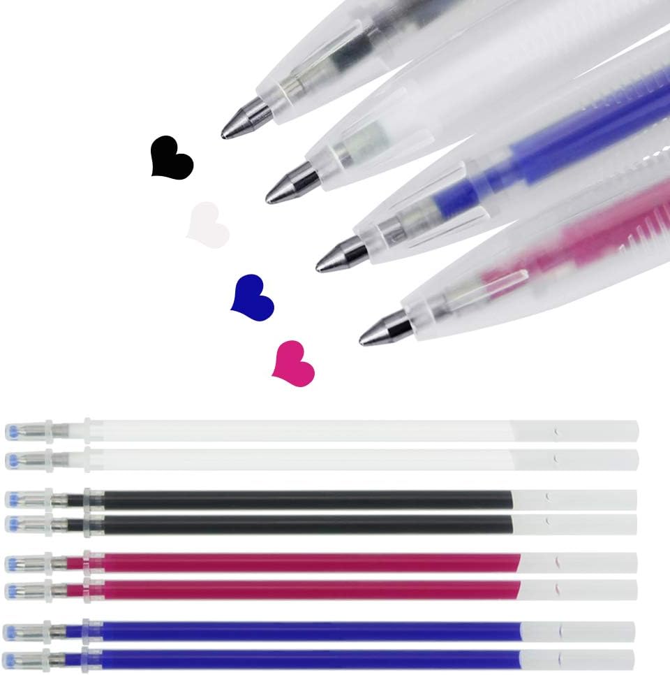 BUZIFU 4 Colors Heat Pens Heat Erasable Pens Fabric Marking Pens Auto-Vanishing Pen Sewing Pens with 8 Pieces Replaceable Pen Refills for Sewing, Quilting and Dressmaking,4 Pens Set