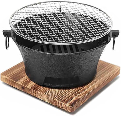 Parrilla portátil de hierro fundido para barbacoa – 22 cm para exteriores e interiores – Accesorios de camping perfectos para jardín, cocina, cactos, mini parrilla para nics y portón trasero
