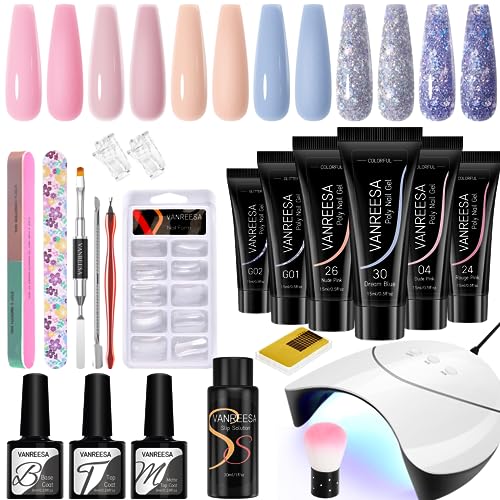 VANREESA Kit Uñas de Gel de 6 Colores con Lámpara Gel de Extensión de Uñas Completo Kit Gel de...