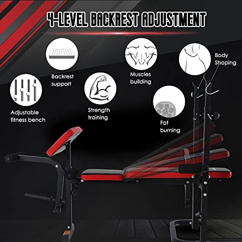 Bild 1 - ISE Multifunktional Trainingsbank, Hantelbank Verstellbar Klappbar mit Beincurler Haushalt Fitnessgeräter für Kniebeuge, Hantelbank Bankdrücken,Rumpfbeuge,Training Bank Neigen, Beinbeuger für Zuhause