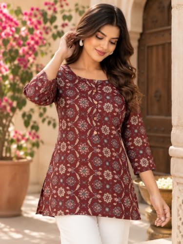 Image of feranoid Printed Top with Round Neck & 3 /4 Sleeves (S-XXL)
