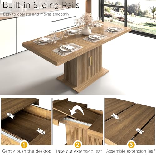 Image of 78.74 inch Extendable Dining Table for 4 6 8 10, Large Rectangular Wooden Expandable Kitchen Table with Storage, Modern Farmhouse Extendable Dining Room Table for Kitchen Dinning Room Living Room, Brown