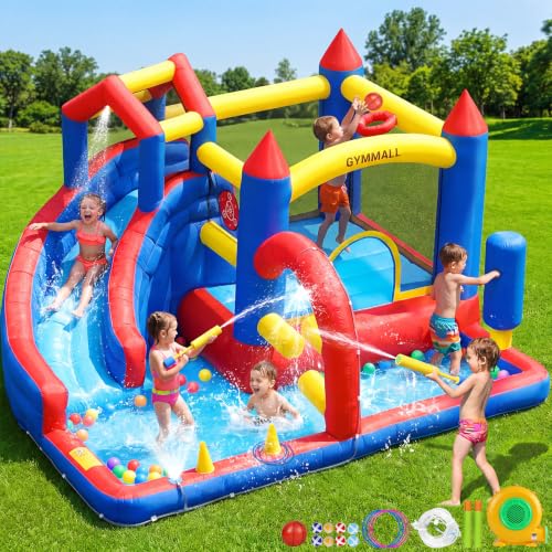 Image of Bounce House Inflatable Bouncy House for Kids Indoor & Outdoor, 9 in 1 Water Bounce House with Slide, Bouncer, Climbing Wall, Inflatable Bouncy Castle for Backyard, Party, Room