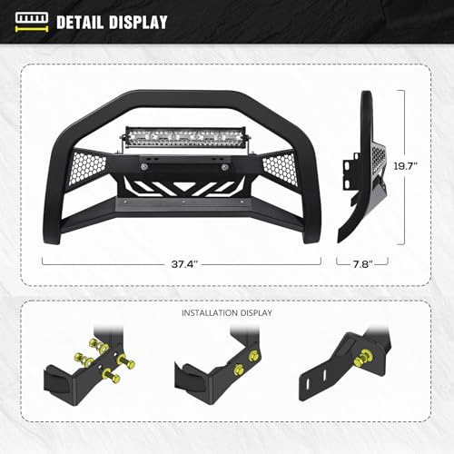 Image of YZONA Bull Bar with License Plate Frame & LED Light Bar Compatible for 2007-2021 Toyota Tundra, Truck Grille Guard Brush Push Bar Front Bumper (Include Light Mount & Skid Plate)