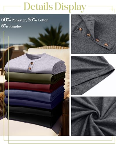 Riyiper 3 Pack Men's Big and Tall Henley T-Shirts Cotton Short Sleeve Oversized Basic Tops Loose Fit Casual Summer Button Tee4
