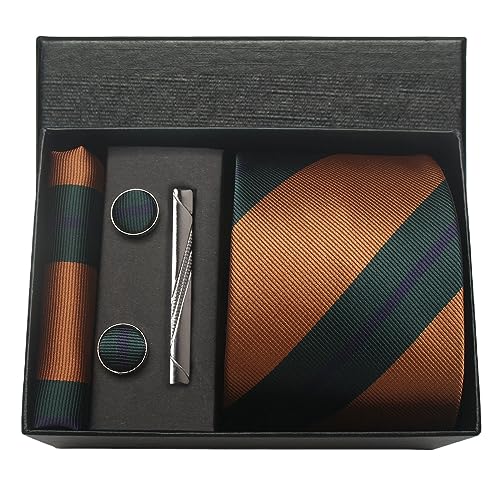 Image of Striped Plaid Polka Dot Mens Tie Formal Necktie Pocket Squares Ties Clips Cufflinks Classic for Men Set