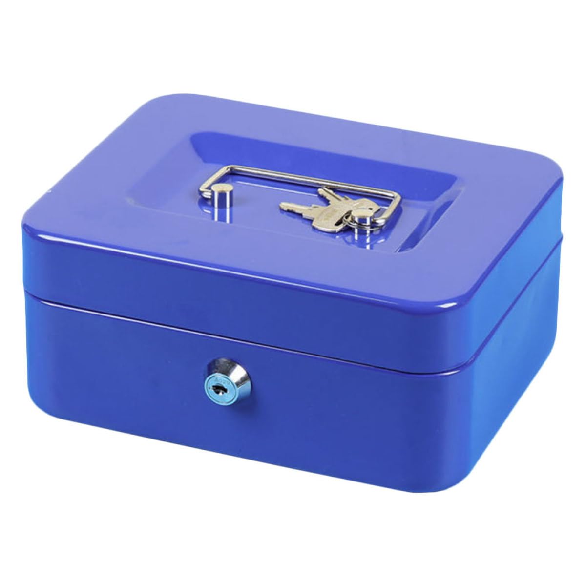 Boîte à Monnaie en Métal Bleue, Verrouillable, avec Six Compartiments