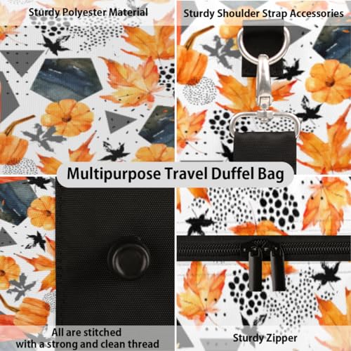 Autumn Pumpkin Leaves Travel Duffel Bag, Halloween Geometric Sports Tote Gym Bag, Foldable Weekender Overnight Bag, Luggage Handle Bag for Women Men3