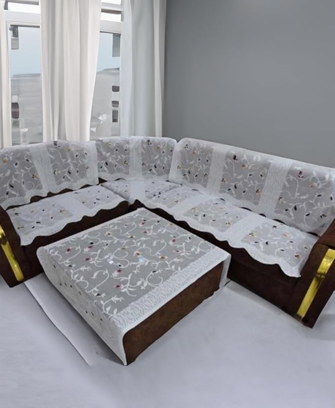CURSHEET HOMZ Cotton Floral Printed Designer L Shape Sofa Cover Set (Slipcovers) with Table Cover for Your Home Long Sofa and Couch(3+4 Seater) (Set of 15) (White) (B0D9D7BP27) Amazon Price History, Amazon Price Tracker