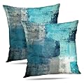 Alricc Set of 2 Turquoise and Grey Art Artwork Contemporary Decorative Gray Home Decorative Throw Pillows Covers Cushion Cover for Bedroom Sofa Living Room 18X18 Inches