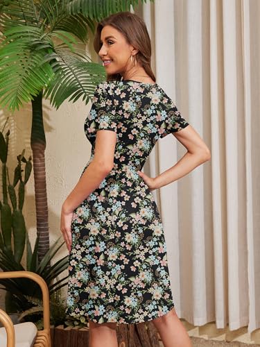 Image of Heymoments Womens Summer Short Sleeve Casual Dresses V-Neck Beach Dress with Pockets S-2XL