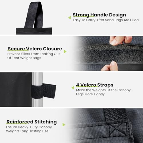 Image of Eurmax USA 4-Pack Universal Canopy Weights, Secure Wind Protection to Prevent Tipping, Easy Wrap-Around Installation Heavy Duty Sandbags (Without Sand), Fits All Instant Shelter Legs,Black
