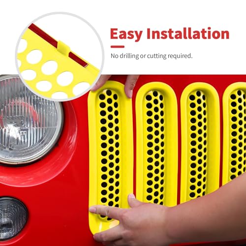 Image of Mesh Grille Grill Insert+ Style Headlight Turn Light Cover Trim Fit for 2007-2018 Jeep Wrangler JK JKU(Yellow)