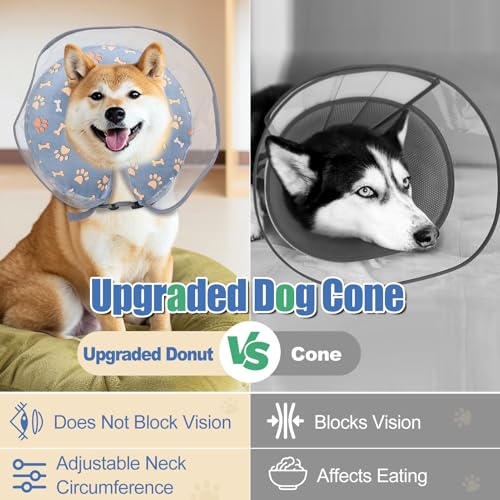 Image of Inflatable Dog Cone Collar, Adjustable Size Soft PVC 2-in-1 Dog Donut Collar After Surgery with Detachable, Inflatable Collar for Small Medium Large Dogs and Cats (Grey, Medium)