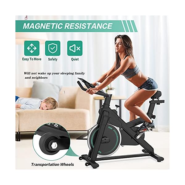 Indoor Cycling Bike Stationary - Exercise Bike for Home Cardio Workout with Comfortable Seat Cushion & Silent Belt Drive & Pad Holder