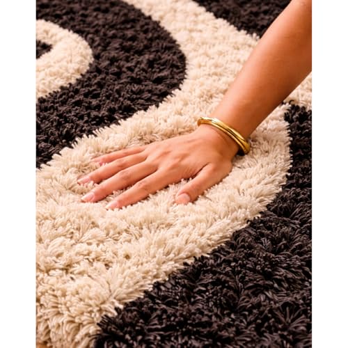 Image of 2x4 feet Shaggy Polyester Abstract Modern Area Rug - 2 Inch High Pile Ultra Soft Plush Carpet for Living Room, Bedroom & Kids Room, Thick Fluffy Rug for Indian Home Decor B - Rectangular