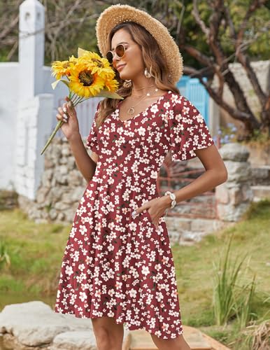 Image of Zeagoo Womens Summer Dress Casual Swing Sundresses Floral Ruffle Short Sleeve Wedding Guest Dress Beach Mini Dress 2026
