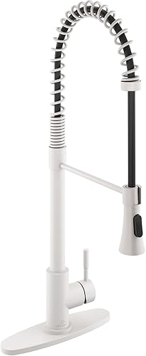 CASAINC Grifo de cocina blanco mate, resorte extraíble de 1.8 gpm, grifo de fregadero de cocina con un solo mango, cobre sin plomo de alta manija