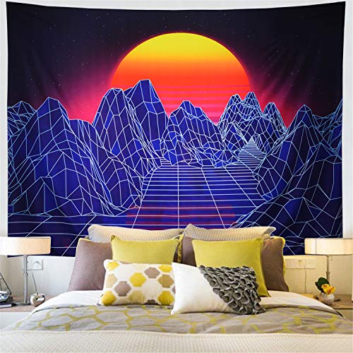 Generleo Trippy Mountain Tapestry Vaporwave Tapestry Poster Japanese Tapestry Great Wave Tapestry Psychedelic Mountains Sun Wall Tapestry Retro Abstract Aesthetic Tapestry for Bedroom