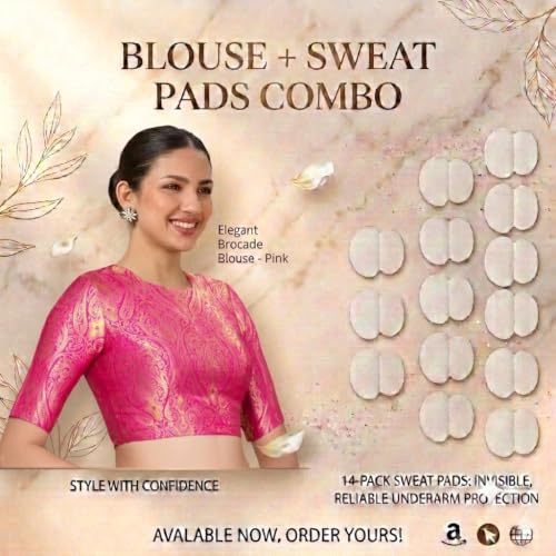 Image of Studio Shringaar Women Brocade Silky Jewel Neck Readymade Elbow Length Sleeve Saree Blouse