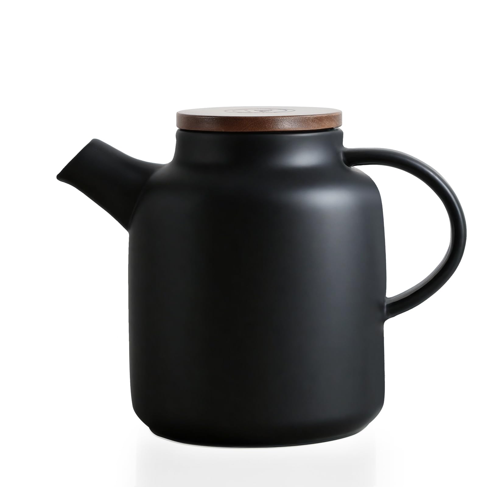 Yundu Théière en céramique de 1500 ml avec infuseur et couvercle en bois – Théière en vrac noir mat avec passoire amovible, grande capacité