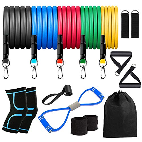 Resistance Bands Set - 16pcs Exercise Bands - Portable Home Gym Accessories. Perfect Muscle Builder for Arms, Back, Leg, Chest, Belly, Glutes