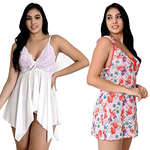 Image of Net Lace Women`s Babydoll Lingerie Dress for Honeymoon Night S-3XL