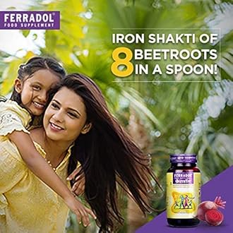 Ferradol syrup Pack of 450gm, daily health supplement with Iron, vitamins A, B1, B2, B3 and D3, Calcium, Zinc, helps maintain haemoglobin and supports immunity