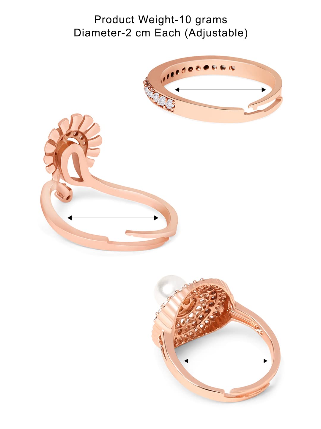 3 CZ Brass Rings Set for Women