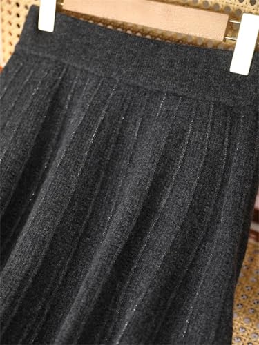 Women Merino Wool Pleated Skirt Office Lady Long A-Line Bright Silk Thick Autumn Winter Skirt3