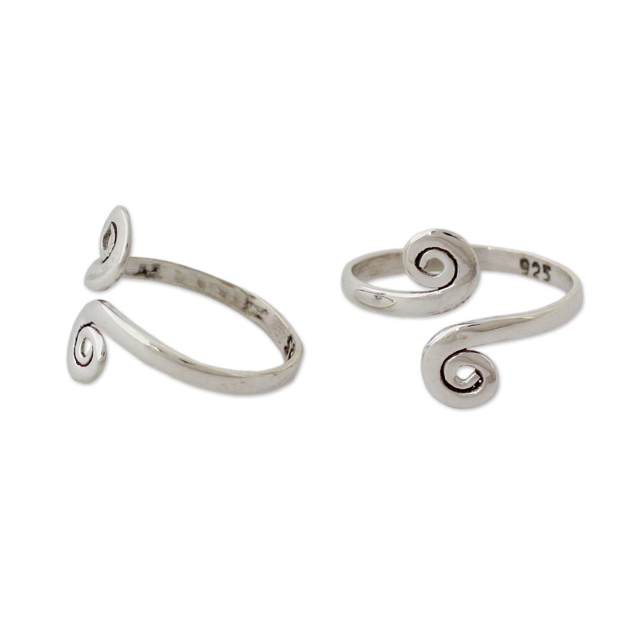 NOVICA Artisan Handcrafted Sterling Silver Toe Rings Pair from India Modern Bohemian Adjustable Foot Jewelry for Women Measuring 0.4 Inches Long by 0.2 Inches Wide Luminosity Hand Made Gift S product thumbnail 3