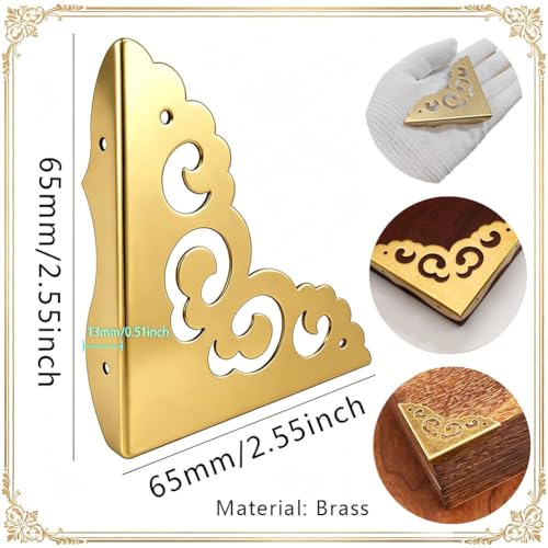 Image of 4pcs Metal Corner Protectors Solid Brass with Victorian-Inspired scrollwork Pattern Brackets Vintage Furniture Corner Protector Edge Guard for Table Desk Cabinet with Screws (Bronze)